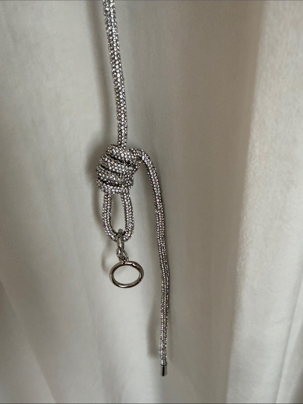 Sparkling Silver Rope Knot Lariat Crossbody purse strap 62” long